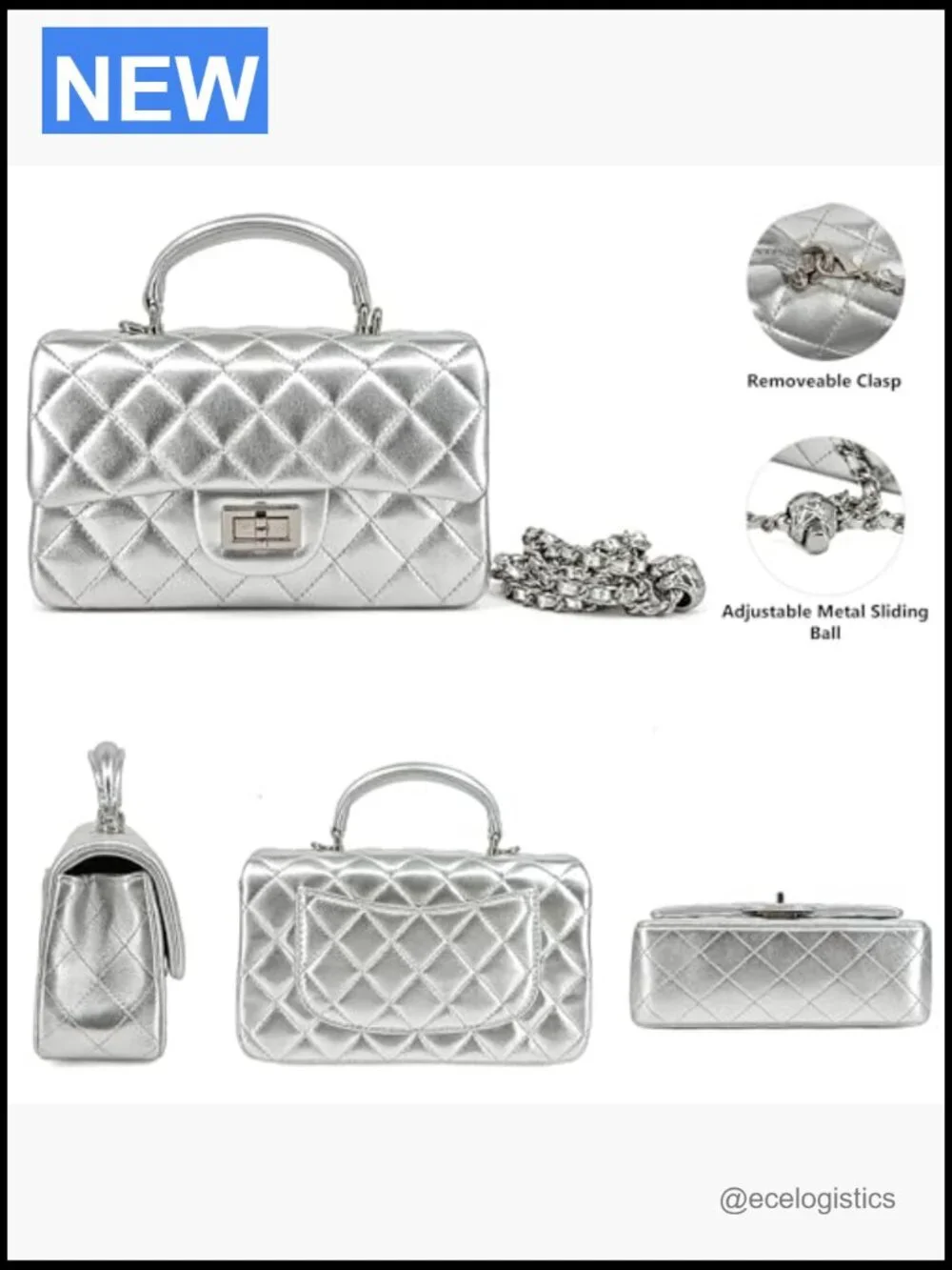 Quilted Genuine Leather Mini Satchel Crossbody with Chain Strap